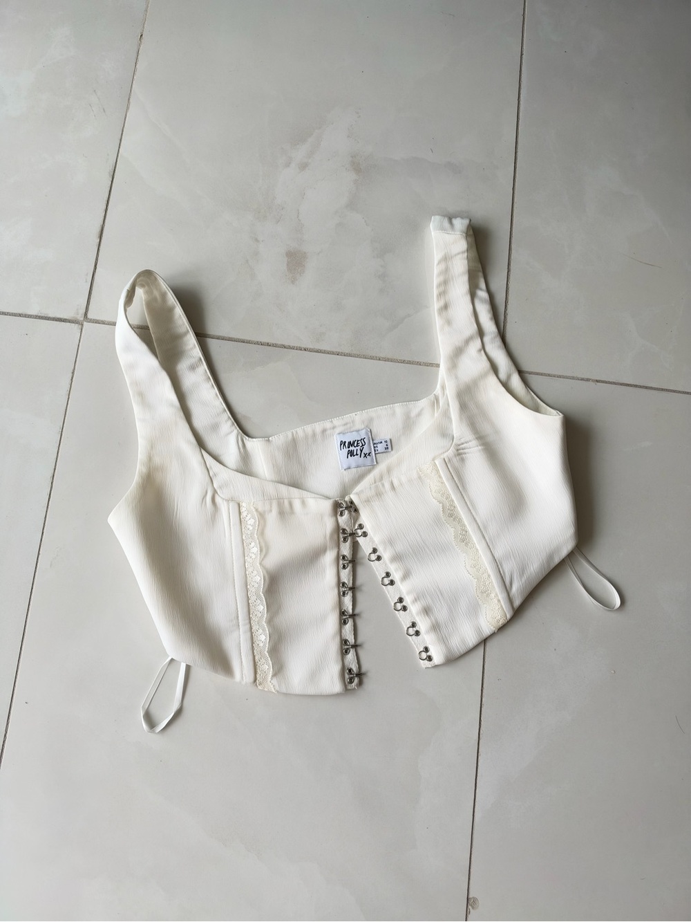 PRINCESS POLLY | Cream Lace-Trim Corset Crop Top